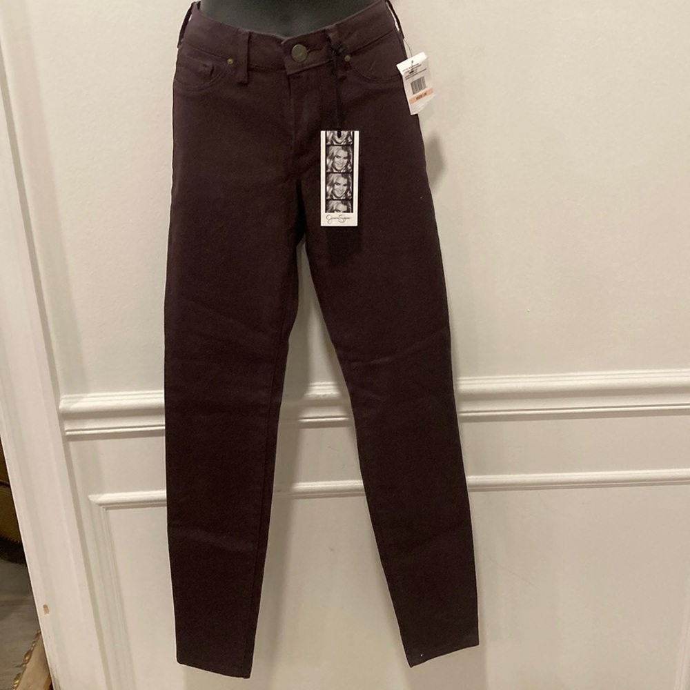 Jessica Simpson Kiss Me Super Skinny Coated Jeans Size 28 Winetasting NWT
